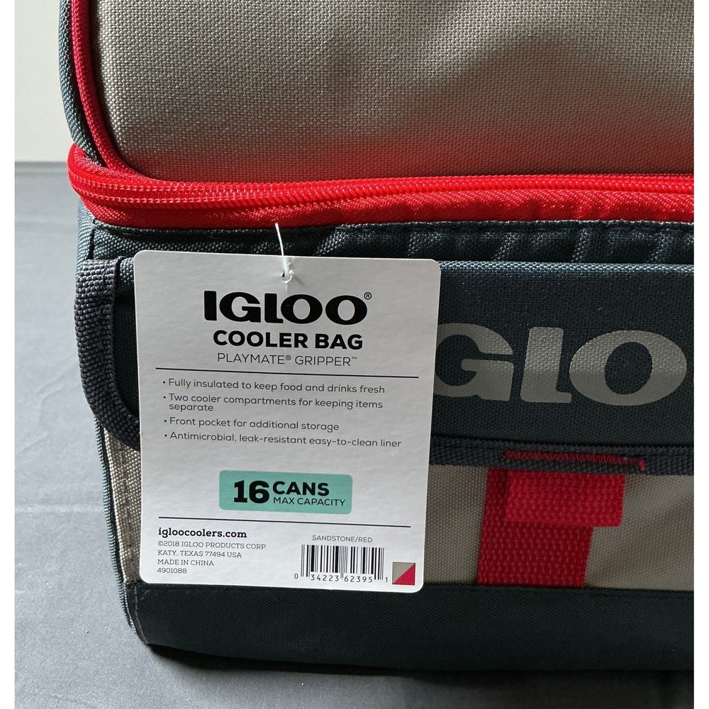 Igloo Playmate Gripper MaxCold 16 Can Cooler Bag Sandstone Red 4901088 NWT - Picture 2 of 8